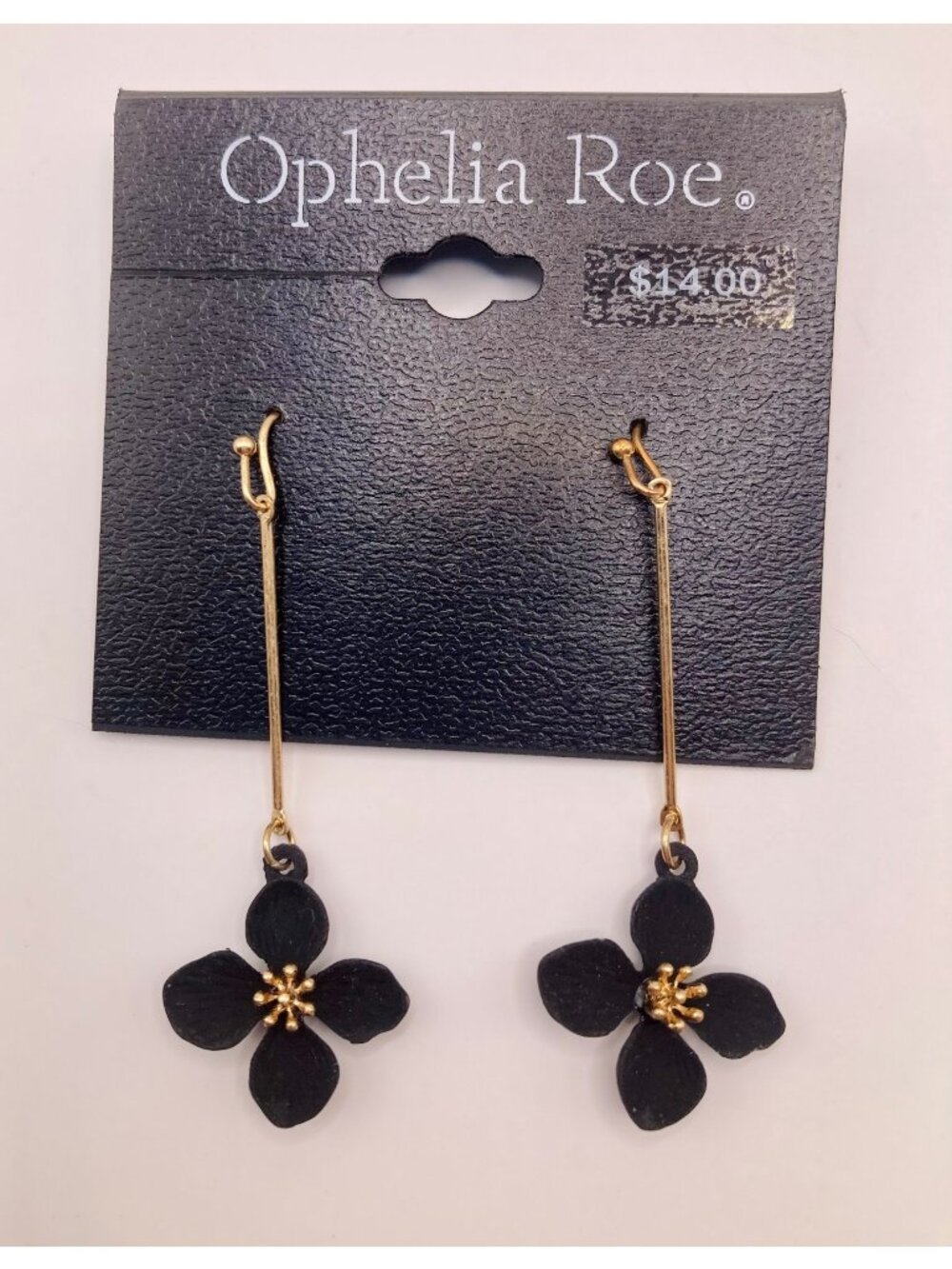 New With Tags Ophelia Roe Black & Gold Floral Dangle Earrings -102B